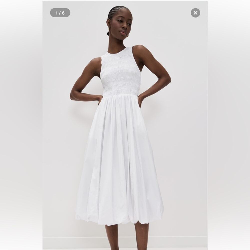 Madewell White Smocked Bodice Midi Dress with Bubble Hem